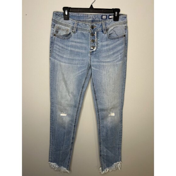 Miss me skinny Jeans raw hem light wash button fly Women's size 28 distressed - Picture 1 of 13